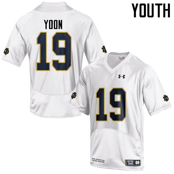 Youth #19 Justin Yoon Notre Dame Fighting Irish College Football Jerseys-White